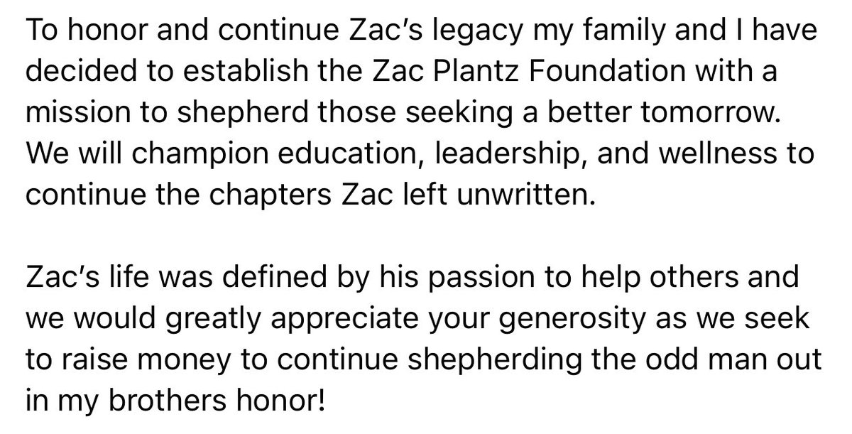 Please help my family and I carry on @zac_plantz’s legacy of serving others!