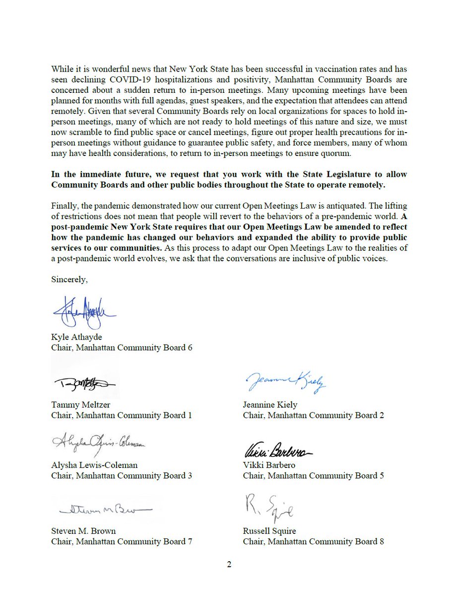 cbsix's tweet image. Meeting online has made #CommunityBoard meetings more accessible than ever before. Let&apos;s learn from the past year and a half and bring public meetings into the 21st century. 💻

#Manhattan&apos;s Community Board Chairs ask @NYGovCuomo and legislature to modernize the #OpenMeetingsLaw.