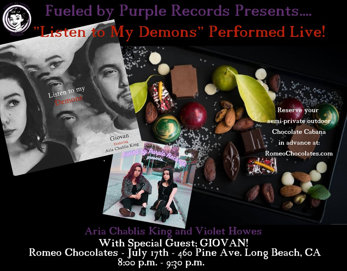 FueledbyPurple's tweet photo. "Listen to My Demons" Performed LIVE

Come for the music and stay for the wine and chocolates available in the Romeo Chocolates shop!

#music #musician #show #liveshow #freeshow #livemusic  #losangeles #gig #entertainment #purple #indiepop #pop #indiemusic https://t.co/JedyZ6nuYr