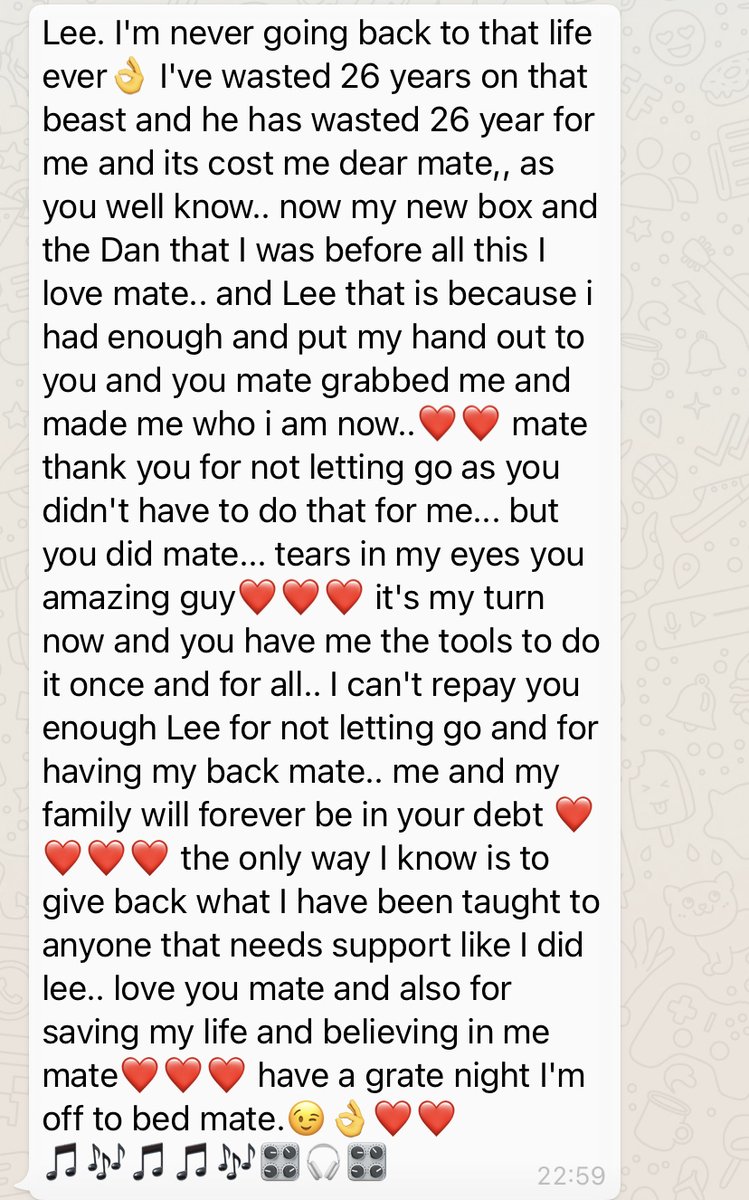 WE NEED HELP TO HELP OTHERS ❤ justgiving.com/crowdfunding/b… Look at this lovely message i received from an amazing guy whos getting his life back with the support we are offering at @BFree131 . He comes on our Sat walk & talks and he's at every Wed group meeting ❤ Proud of him x