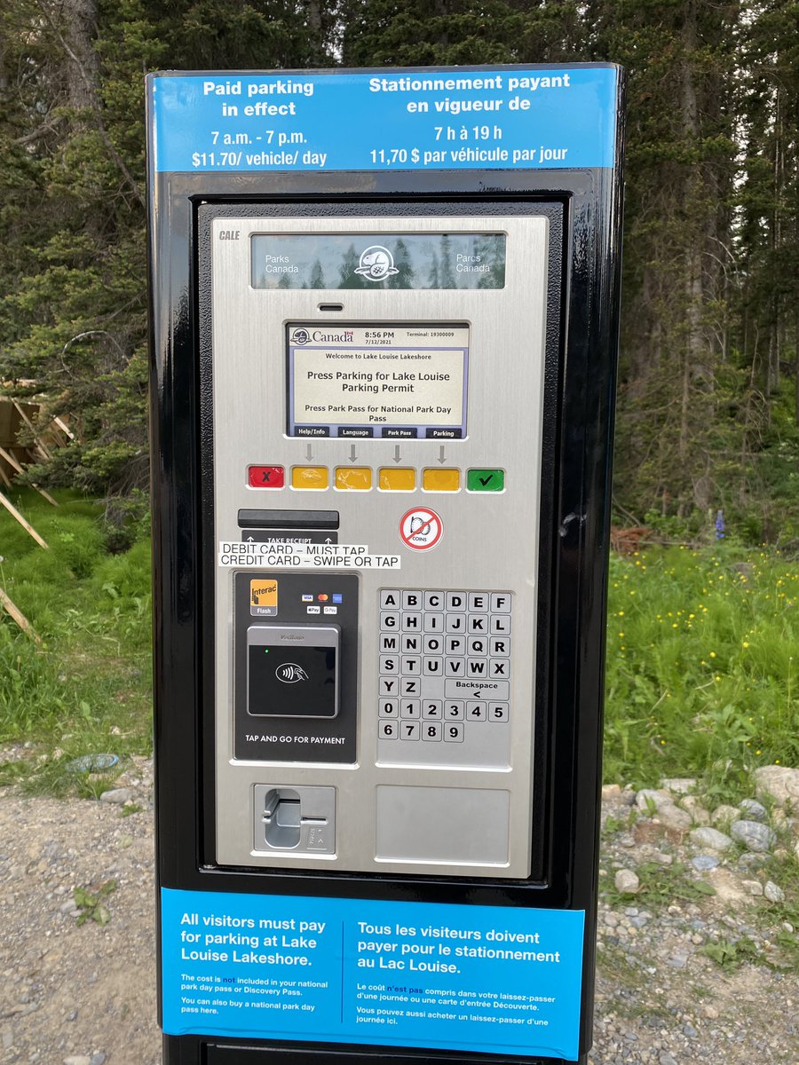 djfriedt's tweet photo. #parkscanada.  Very disappointed to see charges for parking at Lake Louise. Really?!!!  As if we aren’t  extra charged enough already?!! https://t.co/BmlTNn0by8