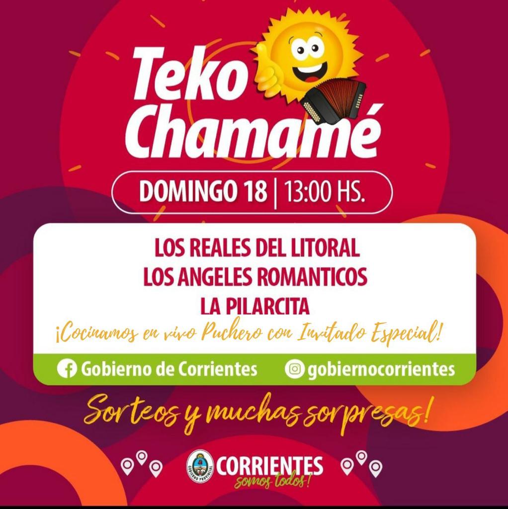 ¿Te vas a perder este programón de #TekoChamamé? 🙌🏼 Acompañanos este domingo, a las 13hs. por las redes oficiales del <a href="/CorrientesGob/">Gobierno de Corrientes</a> 📲