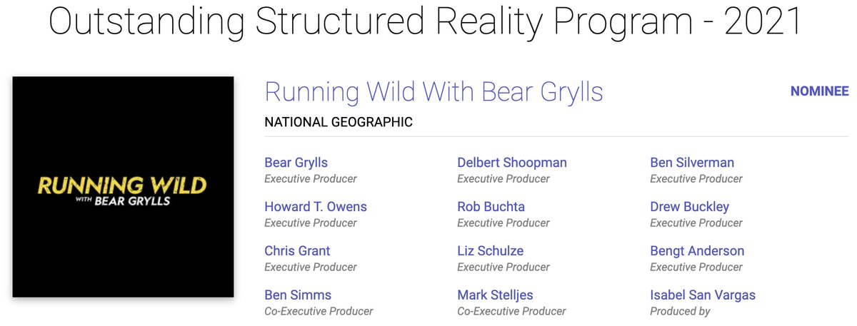 TheTalent_LA's tweet photo. Congrats Running Wild @BearGrylls on your Emmy nomination for Outstanding Structured Reality Program. Good Luck! #TalentClient #Emmys2021 https://t.co/p3EsLsBOi6