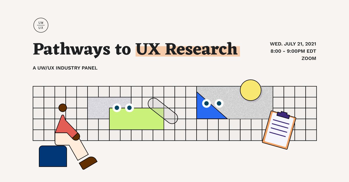 An industry panel exploring the variety of pathways (from design, engineering, global development, arts, computer science, etc) to UX Research? 

Next Wednesday July 21. 8PM EDT. Zoom.

Link to register in bio🌱