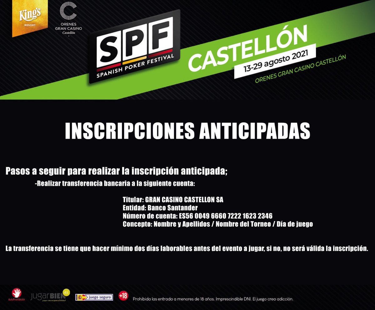 Ya está disponible la opción de reservar tu ticket para la próxima parada en <a href="/CasinoCastellon/">Orenes Gran Casino Castellón</a>  🥳🥳🥳#Pokerenvivo #SPFNational