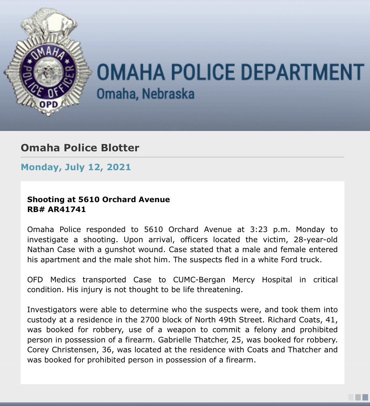 Omaha Scanner on Twitter ".OmahaPolice investigated a shooting Monday, July 12th that left 28