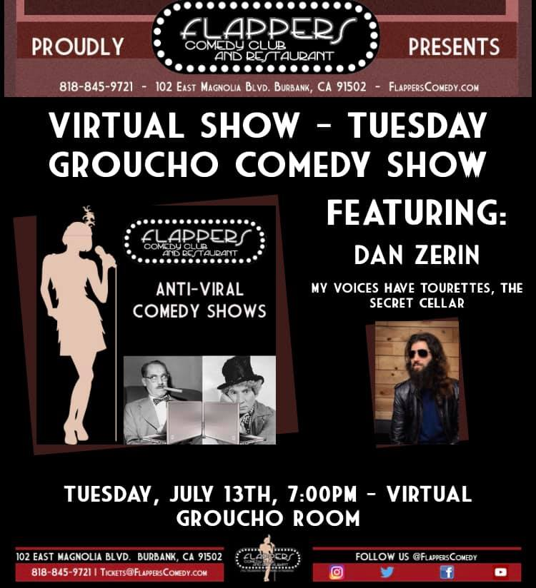 DanZerinComedy's tweet photo. Show starts in one hour! 🤘
The show is virtual through Zoom, so you can watch from anywhere! 💻

Get your tickets at https://t.co/jVlzG8aWRx or at tickets@flapperscomedy.com 🎟️

@FlappersComedy https://t.co/JGfxuGWXp2