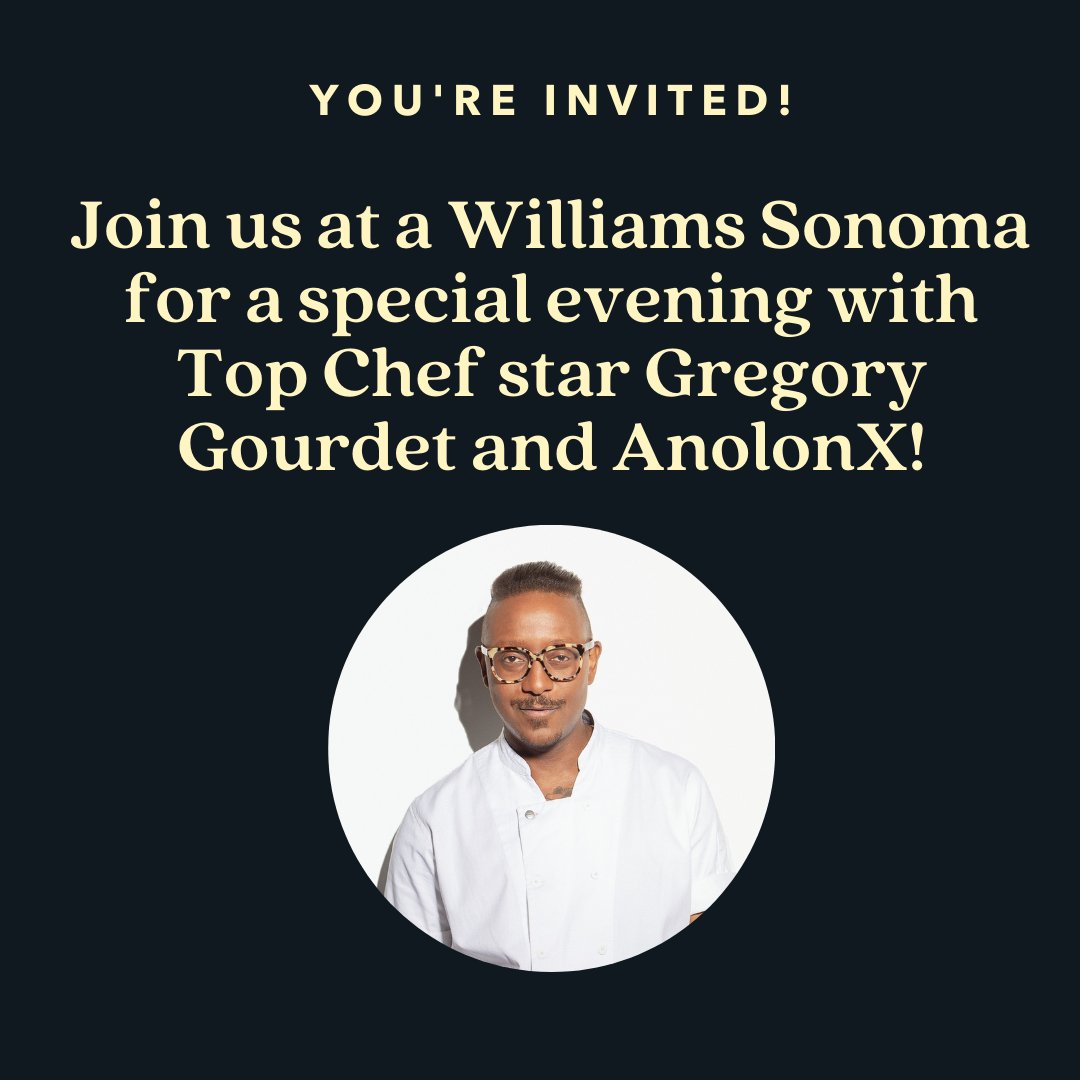Anolon® (@anolon) on Twitter photo Will we see you there?
Join us for a special virtual event at <a href="/WilliamsSonoma/">Williams Sonoma</a> with Top Chef star Gregory Gourdet and AnolonX for a one-time cooking class event on July 13. Learn more here: bit.ly/3wrNBIy. Will we see you there?
Join us for a special virtual event at <a href="/WilliamsSonoma/">Williams Sonoma</a> with Top Chef star Gregory Gourdet and AnolonX for a one-time cooking class event on July 13. Learn more here: bit.ly/3wrNBIy.