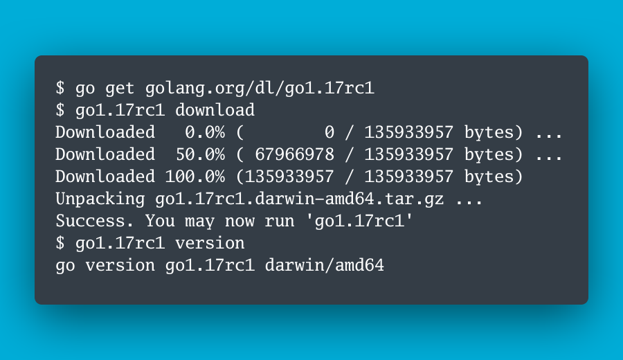 golang's tweet photo. 🎉 Go 1.17 Release Candidate 1 is released!

🏃‍♂️ Run it in dev! Run it in prod! File bugs! https://t.co/rE2eWdKPGw

📢 Announcement: https://t.co/vcyv1TsLX5

⬇️ Download: https://t.co/4qQnk6Yx5a

#golang https://t.co/AK3YIODJZW