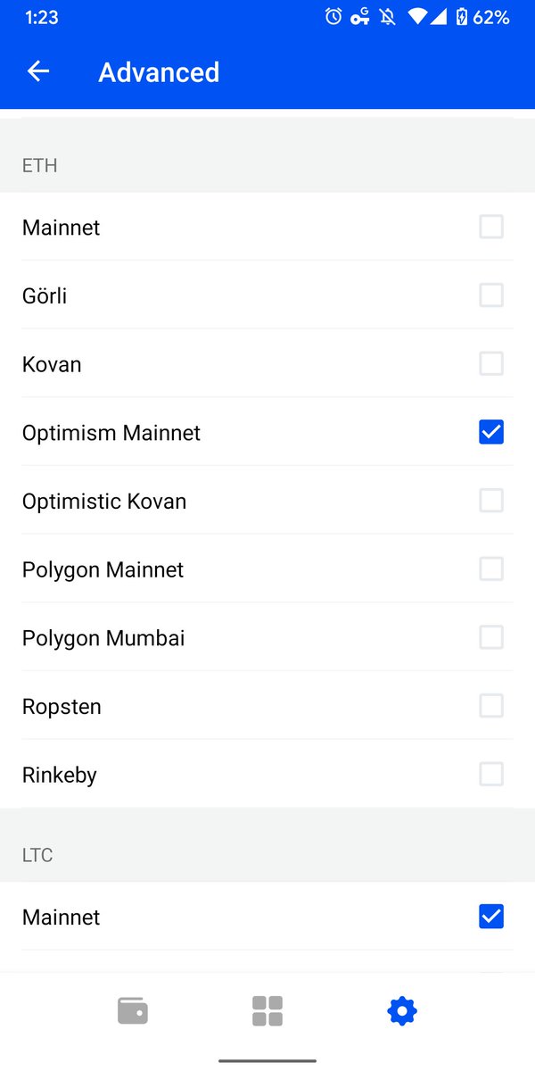 2/3 - Once you've sent some ETH over the gateway, switch Coinbase Wallet from Ethereum Mainnet to Optimism Mainnet. Find the Active Network switcher in the Wallet app's Settings menu