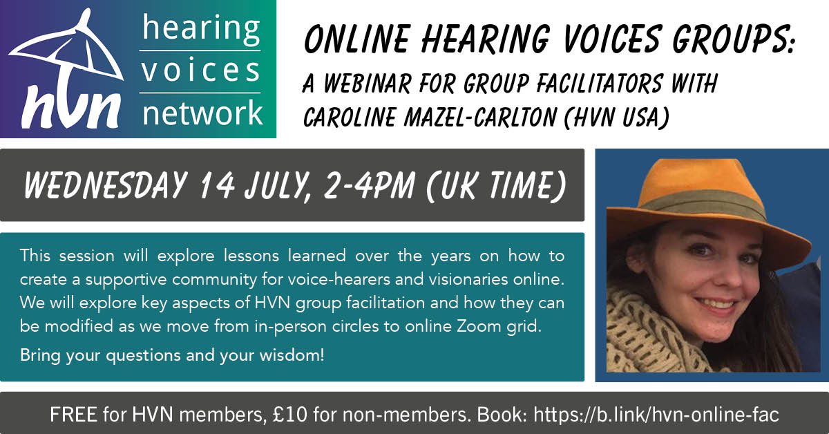 Do you facilitate a Hearing Voices Group? There’s still time to sign up to tomorrow’s webinar on navigating the challenges & opportunities of facilitating online groups hearing-voices.org/events/facilit… @HVBrighton @LondonHVN @VoiceCollective #hvn #hearingvoices