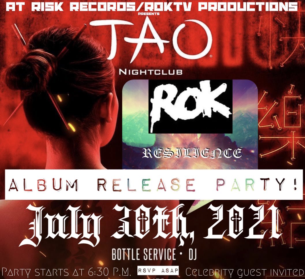 RHYMEOVERKRIME's tweet photo. It’s Official “ RESILIENCE ” Album Release Party at #TAO July 30th, 2021. #SummerVibes #MovieTime #AlbumReleaseParty #Hollywood #TAO #AtRiskRecords #ROKTV #ROK #RhymeOverKrime #ASCAP #iHeartRadio #Power106 #Real923FM #KIISFM #971NOW #KGGI #SHADE45 #HIPHOPNATION #WSHH #XXL #HNHH https://t.co/2KxG22yIgr