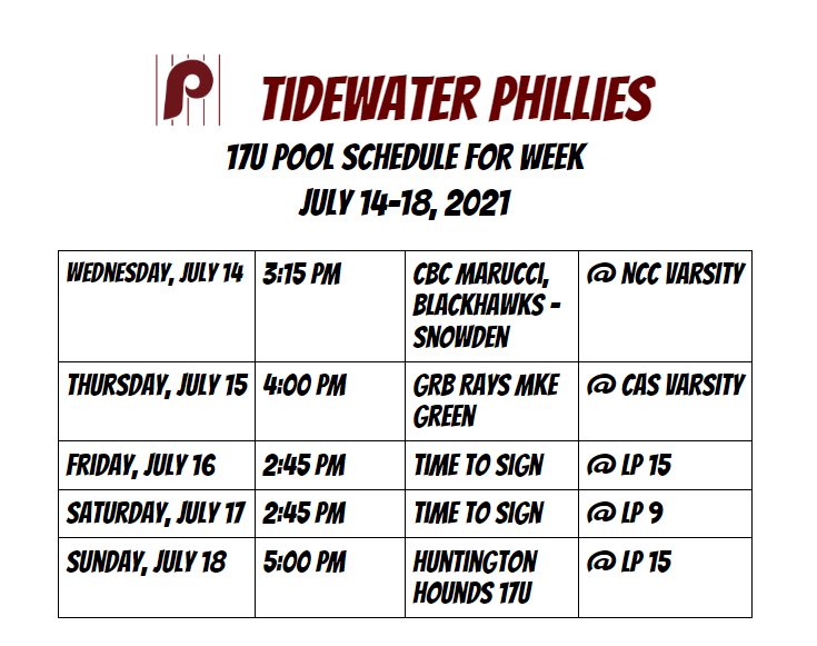 Here’s our 17U schedule for the week of July 14-18‼️