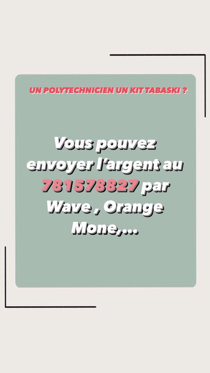 SunuPresseESP's tweet photo. ‼️ UN POLYTECHNICIEN UN KIT TABASKI ‼️
Avec 1000f seulement vous pourrez aider une famille à passer la fête décemment et ainsi dessiner un sourire sur des visages☺️
Aidons les à aider🤍
@HumanitaireEsp https://t.co/kICamDQ7v7