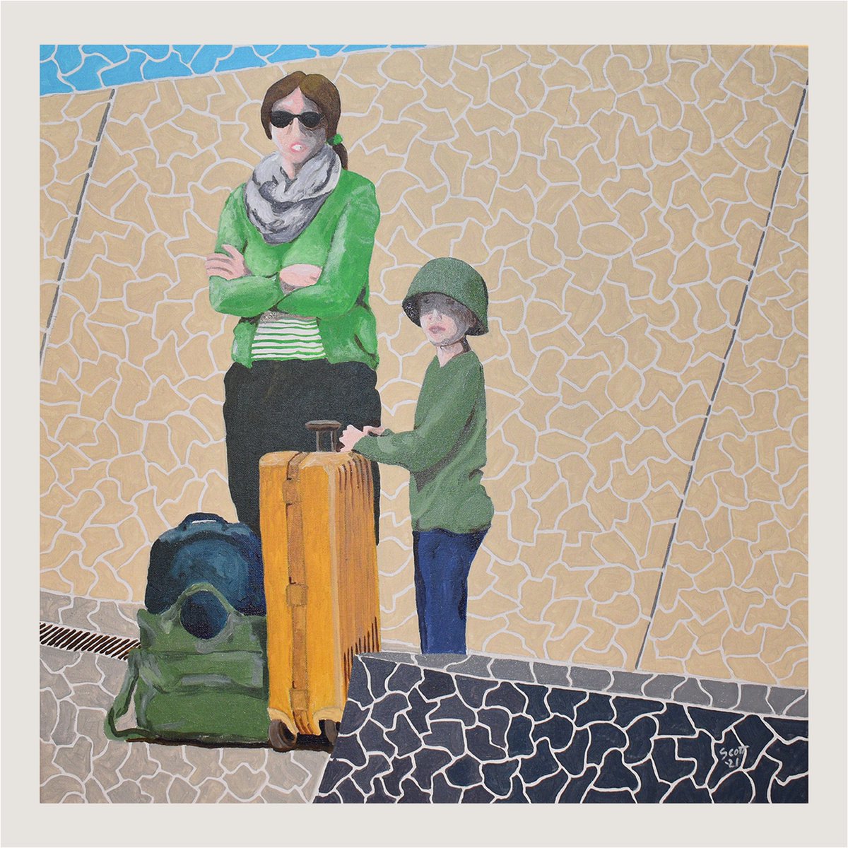 stilghma's tweet photo. Garde debout a l’aeroport de Dulles. #pandemicart #americana #usarmy #momlife #dullesairport #waiting #normanrockwell 24”x24” acrylic on canvas. Available. https://t.co/EveDVRx3Sb