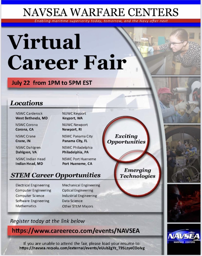 NSWC Corona on Twitter "Join us for our Summer 2021 NAVSEA Warfare Centers virtual career fair