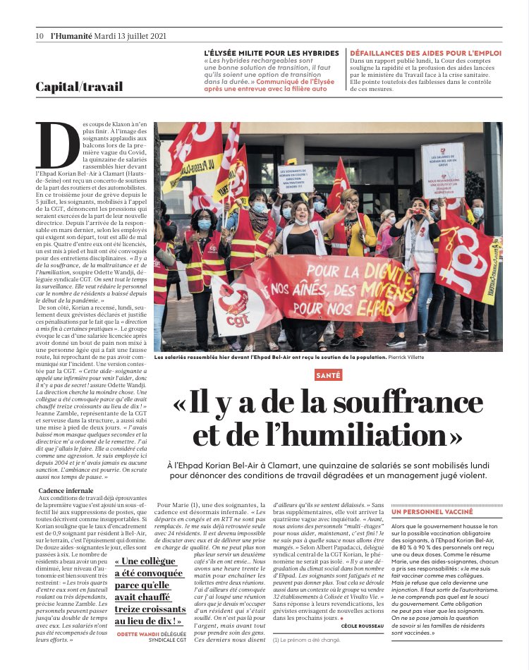 Portes_Thomas's tweet photo. À l’EHPAD de Clamart géré par le groupe Korian les salariés sont mobilisés contre des conditions de travail inhumaines. De 12 aides soignantes par jour, elles sont passés    à 6 par jour. Une aide soignante s’est retrouvée seule avec 24 résidents. Voilà la réalité. https://t.co/7dt7U7blld