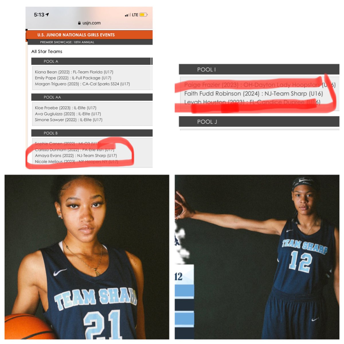Congratulations to <a href="/myaa2103/">Amaya Evans</a>  Team Sharp 17u and Faith Robinson 2024 on being named to the All Star team at the USJN Premier Showcase in I dianapolis Indiana