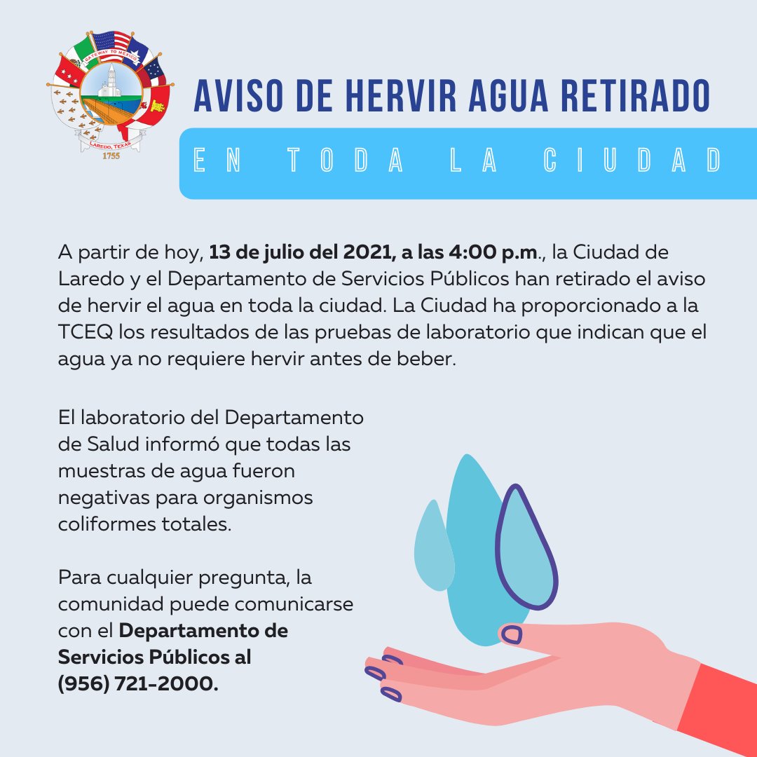 City of Laredo on Twitter "💧 The citywide boil water notice has been