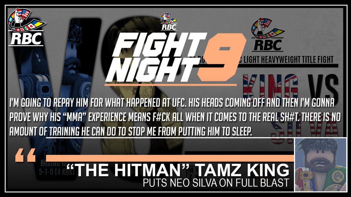 RBC_Boxing's tweet photo. FIGHT NIGHT 9: EXCLUSIVE INTERVIEW!

@TKingRBLX shoots down @NeoStalkerx's background and tears into him, making a bold prediction!

Here's what he had to say... https://t.co/Pd7hMSd23f
