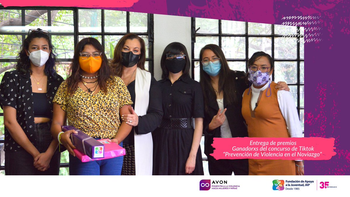 FAJ_IAP's tweet photo. Premiación de las y los jóvenes ganadores del concurso de #TikTok: “Prevención de Violencia en el Noviazgo”. ¡Muchas gracias a todxs los que participaron! Esperen la próxima edición. #AlzaLaVoz 💟📣✅ #PromesaAVON #FAJIAP #JuventudEsSinViolencia @AvonMexico https://t.co/xEnCogeQki