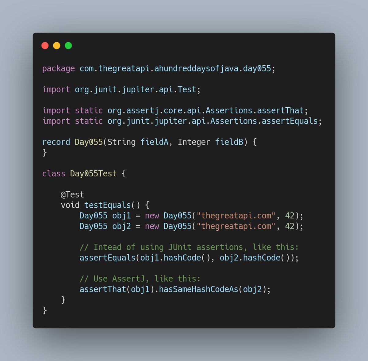 #100DaysOfJava
Day 55 - Creating smart and readable assertions with AssertJ

github.com/hbelmiro/100Da…

#java #opensource #developer #softwaredevelopment #softwareengineering #100DaysOfCode