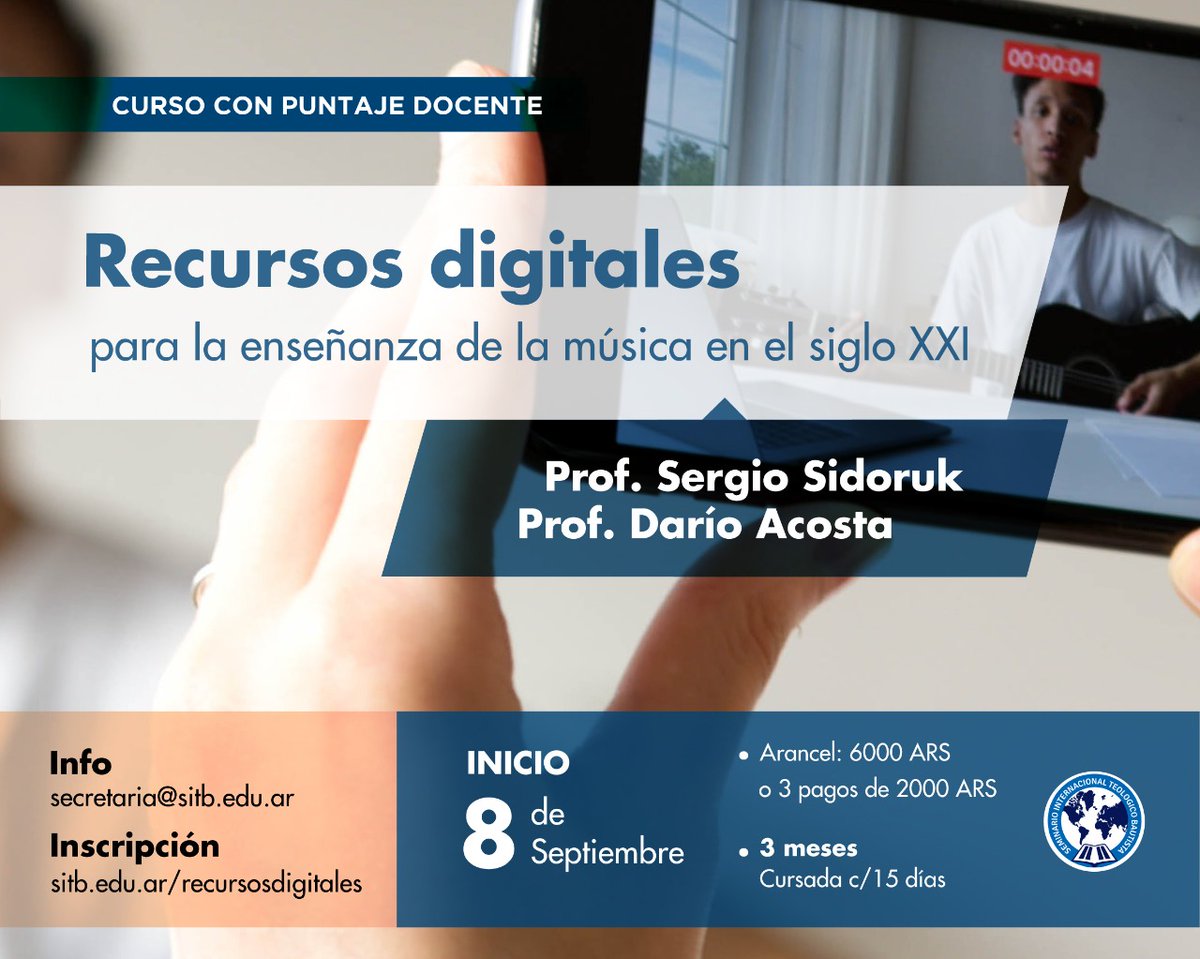 Si sos profe de música o conocés a alguno, este curso puede ser de mucha utilidad, en especial en estos tiempos de virtualidad. Es cada 15 días y otorga puntaje docente. #educacion #musica #Professor
