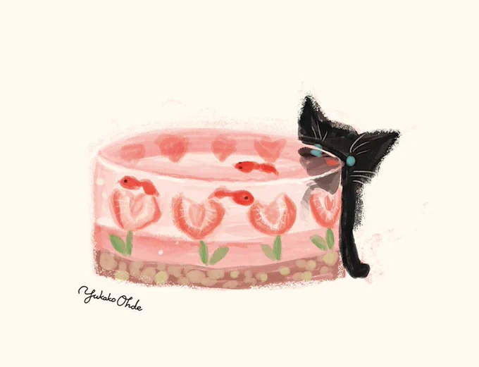#ゼリーの日 金魚の泳ぐゼリーケーキ 