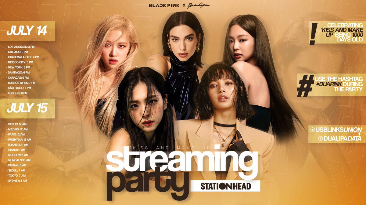 UsBlinksUnion's tweet photo. 𝐒𝐓𝐀𝐓𝐈𝐎𝐍𝐇𝐄𝐀𝐃 𝐂𝐎𝐋𝐋𝐀𝐁 𝐀𝐍𝐍𝐎𝐔𝐍𝐂𝐄𝐌𝐄𝐍𝐓! ♬
We are incredibly excited to announce that we will be collaborating with @DuaLipaData on @STATIONHEAD this July 14th to celebrate KISS & MAKE UP’s 1000th day!
Time: 6PM EST
Hashtag: #DUAPINK
@BLACKPINK @DUALIPA https://t.co/GMVla4CjWh