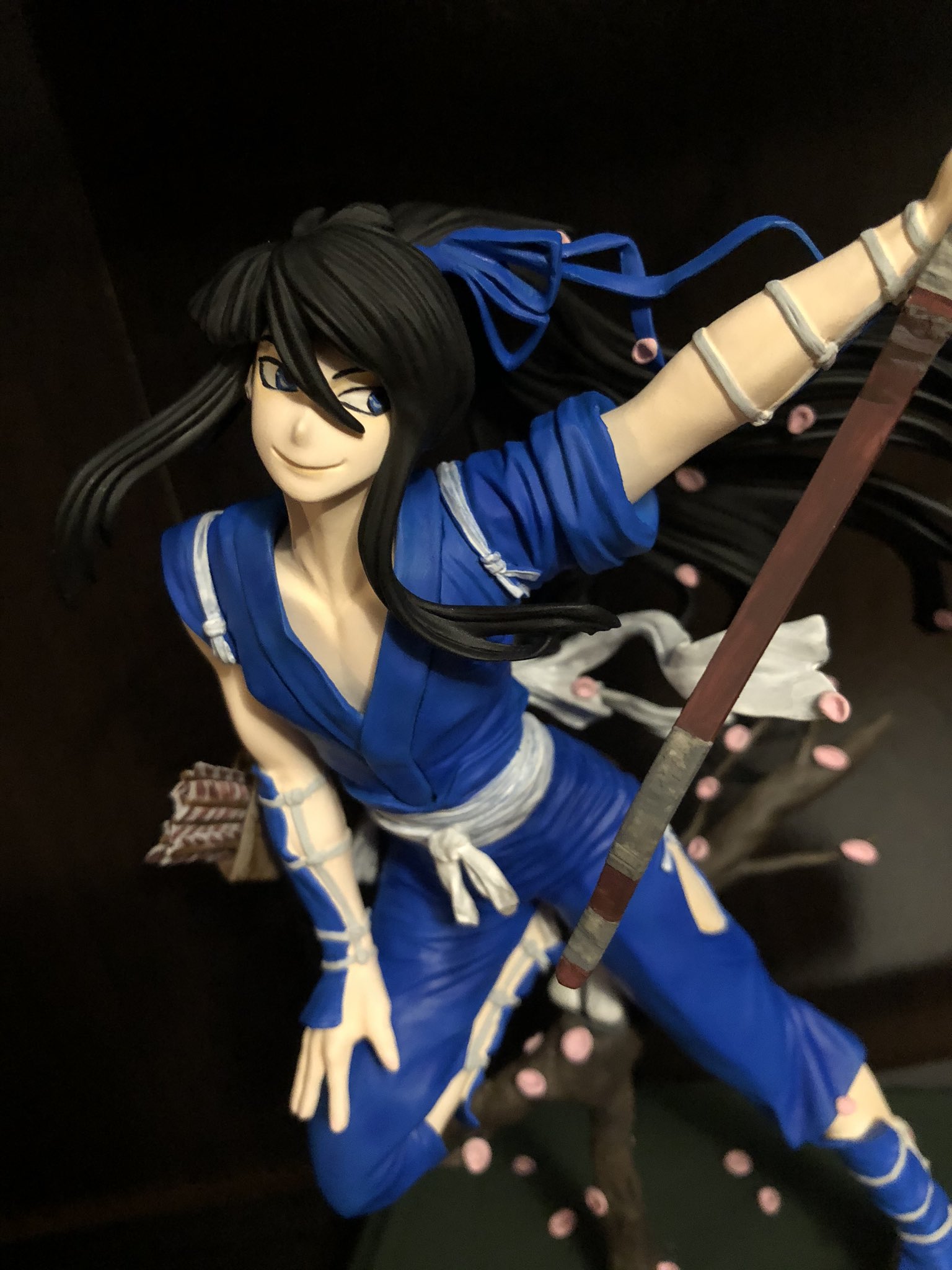 Integra on X: Yoichi from Drifters. Painted with acrylics. I made a tree  branch to counterbalance his weight & prevent leaning. I also scattered  around handmade sakura petals to further the illusion
