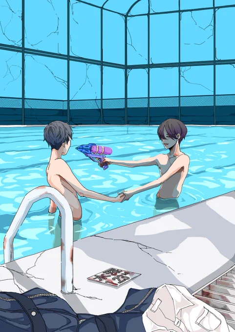 水面とかどうしたものかと、昨日心が折れかけてこの絵を投げ出そうと思いましたがw、少しずつ情報を足していってなんとなくそれっぽくなりました。正しいかどうかは不明。この絵に関しては、線画ではない光や影の部分や、色に味を出すレイヤーの操作が印象の大部分を作っています。#イラスト 