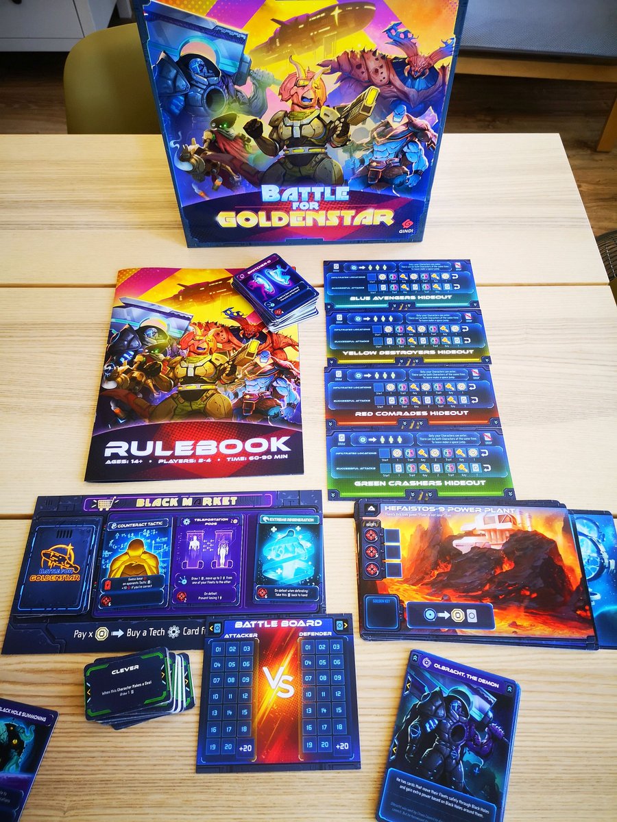 gindigames's tweet photo. Battle for Goldenstar is moving on to the next stage, with prototypes ready to be sent for reviews!

Join our newsletter and don't miss the launch:
https://t.co/CzZtuCXtjQ

#gindigames #games #boardgame #cards #kickstarter #bfg #battleforgoldenstar #kickstartergames https://t.co/oxAyPhIDmv