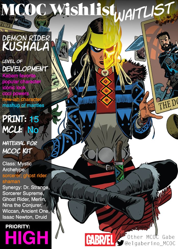 On <a href="/InterviewsXn/">XN Interviews</a> recently <a href="/MarvelChampions/">Marvel Contest of Champions</a> creative director <a href="/xgabo/">Gabriel Frizzera</a> told <a href="/JayAxe_/">Jay Axe</a> and <a href="/xnmfjx13/">XN Prophet of Beta Ray Bill</a> that the Native American he has on the mind the most lately is the DEMON RIDER: KUSHALA. She is a Ghost Rider who is also a Sorcerer Supreme and she has some AMAZING art.