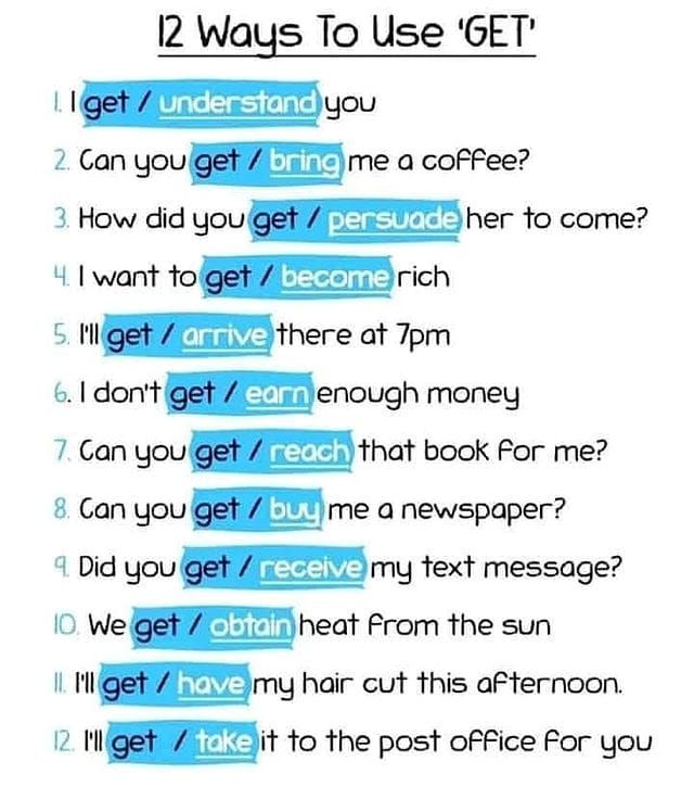 English Grammar & Vocab on Twitter "12 Ways to Use Get learnenglish vocab english TESOL 