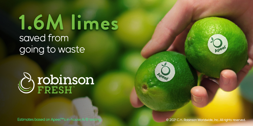 WeSpeakFresh's tweet photo. It’s estimated that in one year of working together, Apeel and Robinson Fresh have prevented 1.6 million limes from going to waste. Read this and other innovations that are helping to reduce food waste: https://t.co/0xQgFOTxtW https://t.co/amZiEGWaZ1
