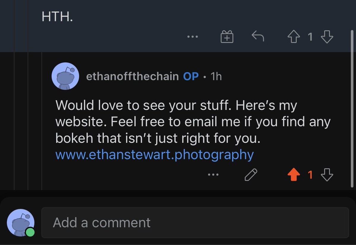 Update on the Reddit guy. He never shared his stuff. He instead gave me a dissertation on composition. Well I found his flickr: flickr.com/photos/5641422…

And here’s me: ethanstewart.photography 

Should I let him know or just let it be?