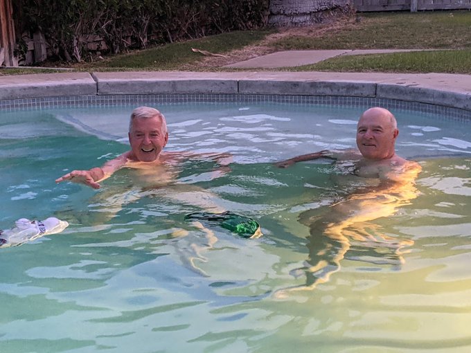 Jim and Teddy (@mid_westdaddy) catch a few afternoon rays during the Palm Springs heat wave.
#gaypoolparty