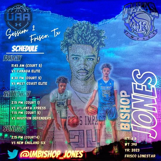 ImBishop_Jones's tweet photo. Coaches, you can find me at the Frisco Field House. .. All weekend. #texasimpact #liveperiod #UAASession2 @LSHS_BBall https://t.co/TAGZUfhJgz