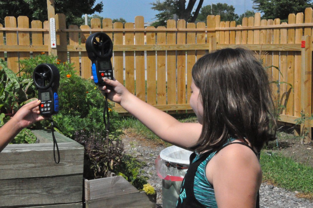 KevinRickard4's tweet image. Developing a routine with the Summer Garden Camp. First thing. Take weather measurement readings. Temperature, wind speed, precipitation. These are the new anemometers we got through @donorsChoose. They measure temp too. @WilsonTishia @vbschools @BeachSupe #vbalwayslearning