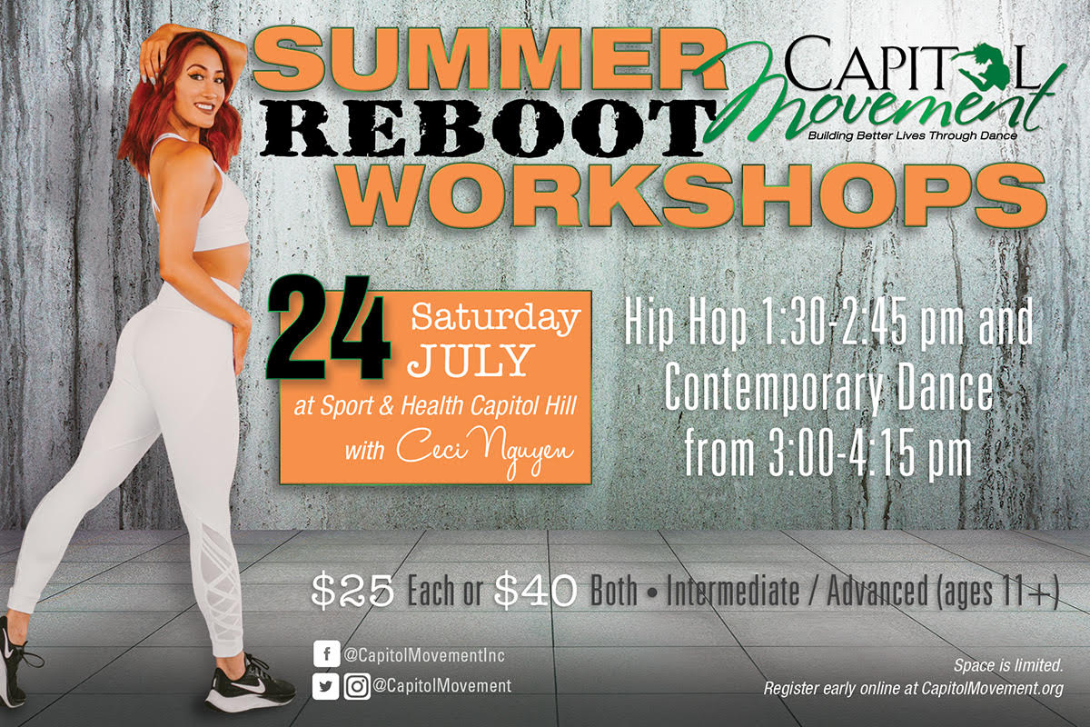DanceMetroDC's tweet photo. DMDC Member Announcement!
Capitol Movement is back with its REBOOT workshop Series!  4 amazing classes in hip hop, contemporary and jazz fusion taught by 2 industry leaders for 2 dates only!  Registration at https://t.co/yah4E1li3D
Message @CapitolMovement  with any questions https://t.co/ful6dGrjef