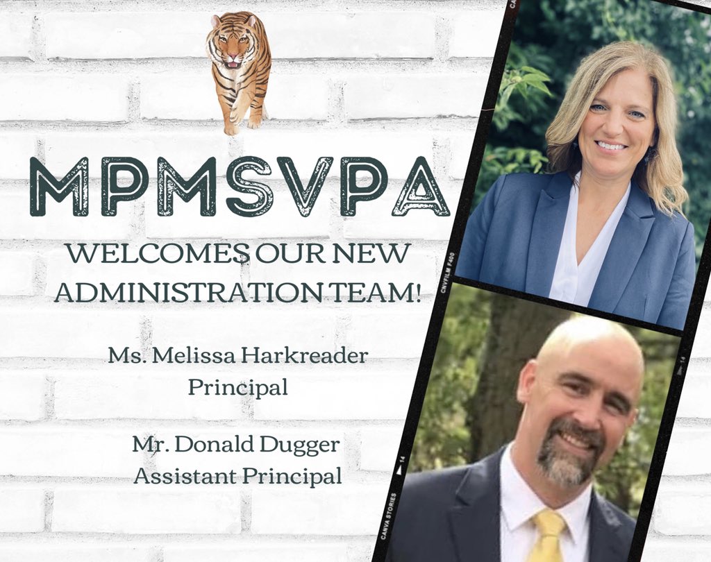 We are thrilled to announce our new Mt. Pleasant Middle School administration team! Ms. Harkreader and Mr. Dugger started this week and are already busy planning for an outstanding school year! Help us welcome them to the Tiger family!