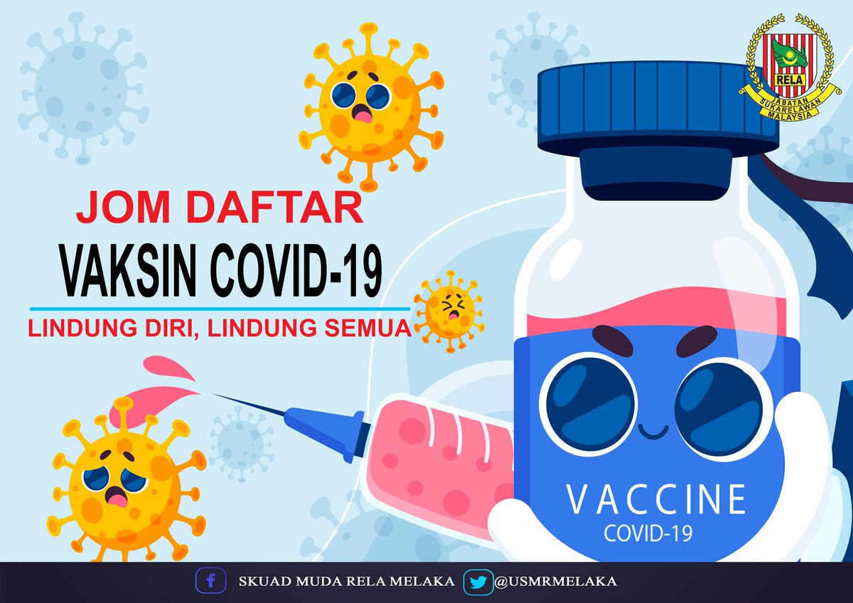USMRMelaka's tweet photo. Vaksinasi adalah pnyelesaian trbaik untuk mengatasi penularan wabak covid-19.Jom daftar vaksin.

#SETIABERBAKTI #RELAMelaka #AktivitiRELAMelaka #RELAMalaysia  #MalaysiaBebasCovid19

UMR | SMR MELAKA

@yahyakgc
@SazaliZin
@KDNPUTRAJAYA
@relamalaysia 
@FaizalHjHusin
@RELAMelaka https://t.co/TbfeAPJSHU