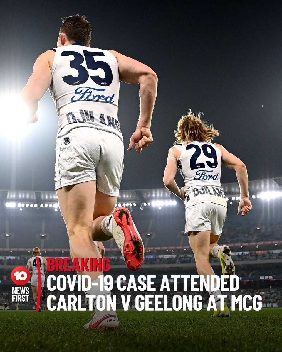 10NewsMelb's tweet photo. #Breaking: A positive COVID-19 case attended the MCG on Saturday to watch Geelong v Carlton. 

Anyone who was on the Level 2 of MCC Members' Reserve between 4pm and 8pm is advised to get tested urgently and isolate until you have a negative result. #COVID19VIC #Melbourne https://t.co/4JTkpKeQBD