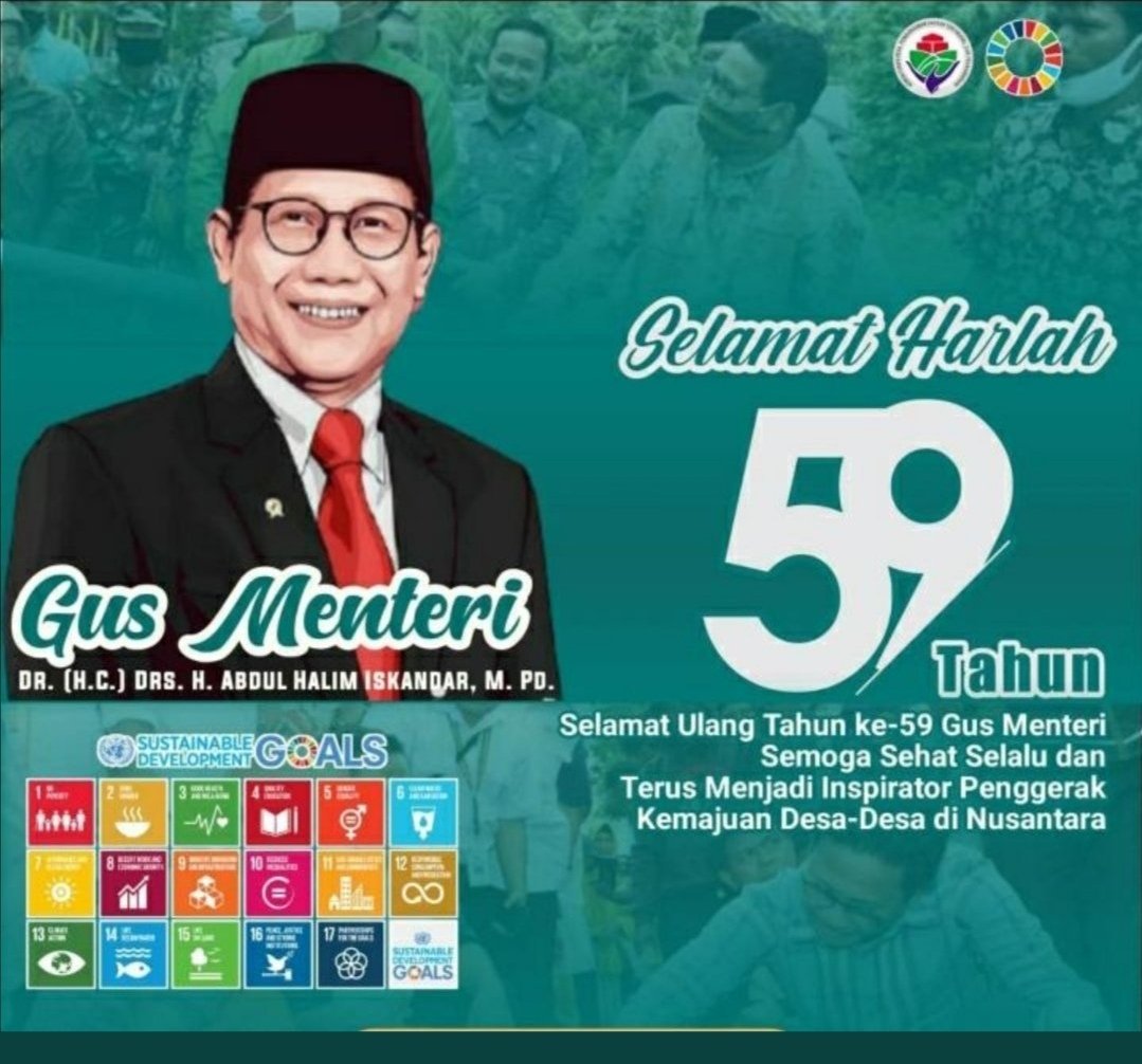 Barakallahu fii umrik Gus Menteri, smg Allah SWT sll mengkaruniai berkah umur panjang &amp; sukses mengemban amah demi kemandirian  Desa.
#GusHalim59Tahun
<a href="/jokowi/">Joko Widodo</a> 
<a href="/halimiskandarnu/">ABDUL HALIM ISKANDAR</a>
@Kemendespdtt
<a href="/malik_haramain/">malikharamain</a>
<a href="/imansyukri/">Iman Sukri</a>
<a href="/taufikmadjid71/">IG : taufik.madjid</a>
@yusradaridesa 
<a href="/azzameldzikrie/">#SantriIndonesia</a> 
<a href="/tppkemendes/">TPP KEMENDES</a>