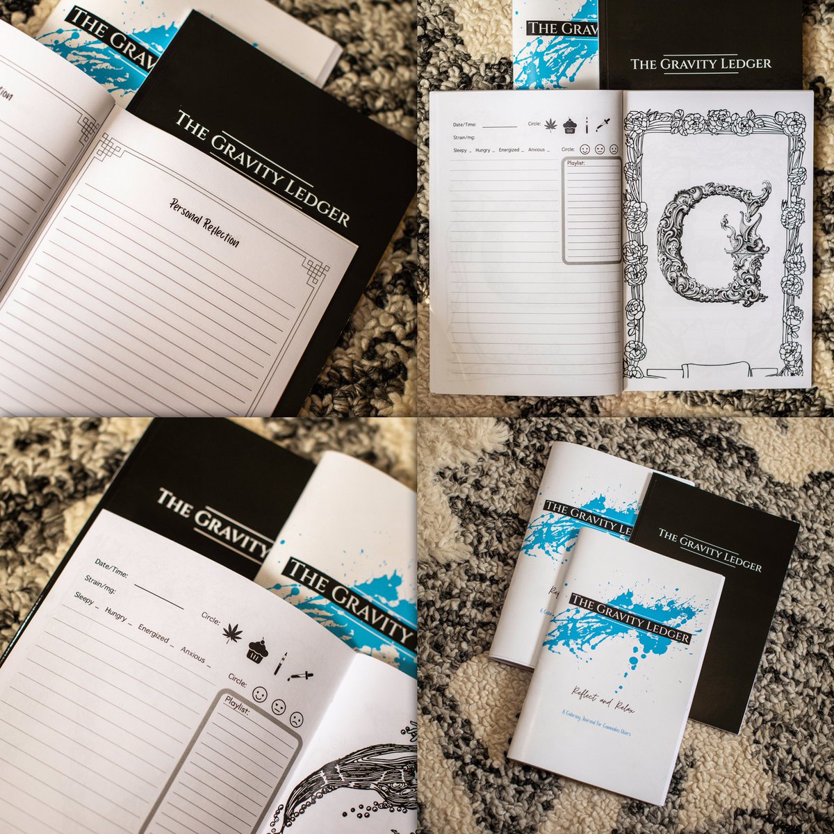 GravityLedger's tweet image. A snapshot preview of our coloring journal for cannabis users. Guided entries with a creative spin, featuring playlists, strain charts, coloring, and more! Celebrate your mood while you reflect and relax #gravityledger #cannabisjournal #coloringjournal #CannabisCommunity