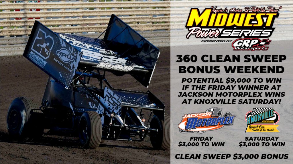 Thanks to Greg Parent with <a href="/MidwestPowerSer/">Midwest Power Series</a> we have some extra cash up for grabs this weekend! 360s will pay $3,000 to win at <a href="/jacksonmotorplx/">Jackson Motorplex</a> Friday, $3,000 to win at Knoxville Saturday, and if you can sweep the two events there is a $3,000 bonus!