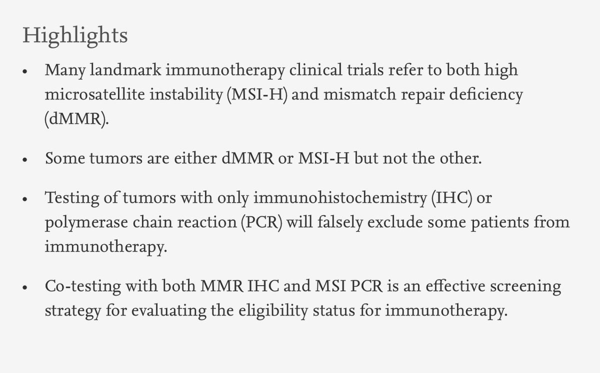 Human_Pathology's tweet photo. https://t.co/fT6F47bjBt
#HumPathol
Saeed et al. highlight the implications of dMMR/MSI testing strategies on precision oncology. Co-testing both MMR IHC/MSI PCR may be an effective screening strategy for evaluating immunotherapy eligibility status for solid tumors #pathology https://t.co/EPP7CG6eDJ