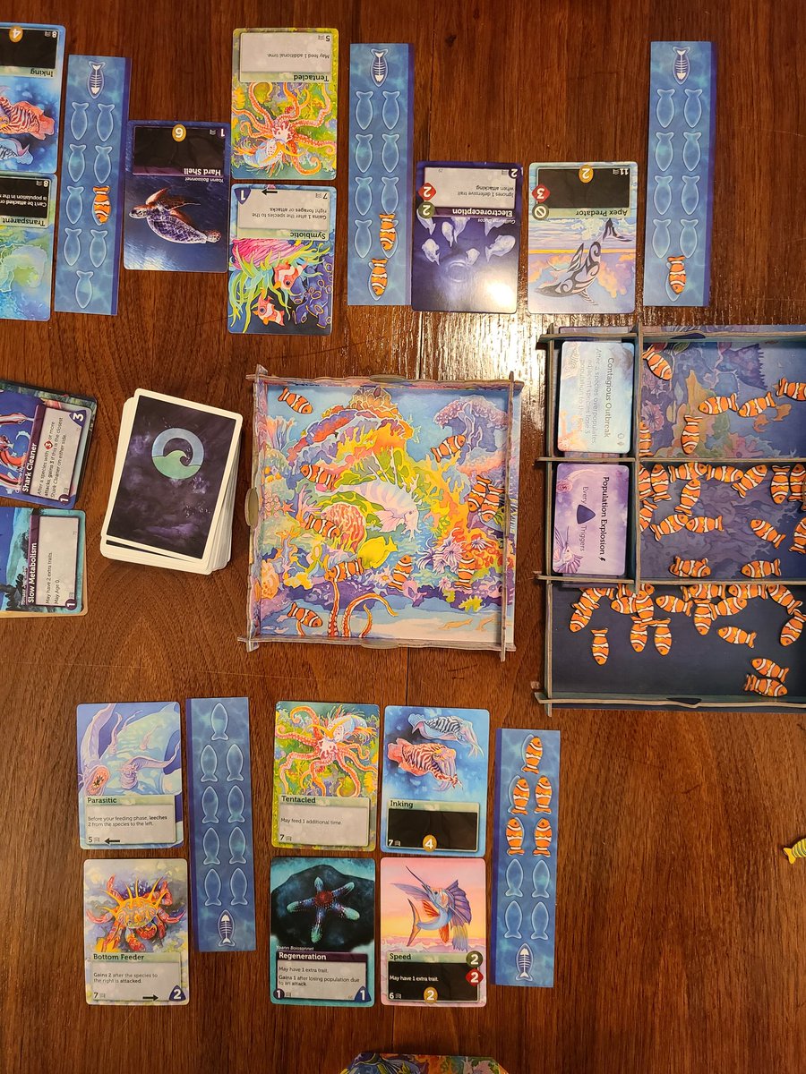TableIt_'s tweet image. Oceans from @NorthStarGames is a fascinating card drafting and hand management game where your cards become creatures living in this oceanic ecosystem. Building and activating fun combos between your sets of creatures, Oceans is a game that will hit our table many times.