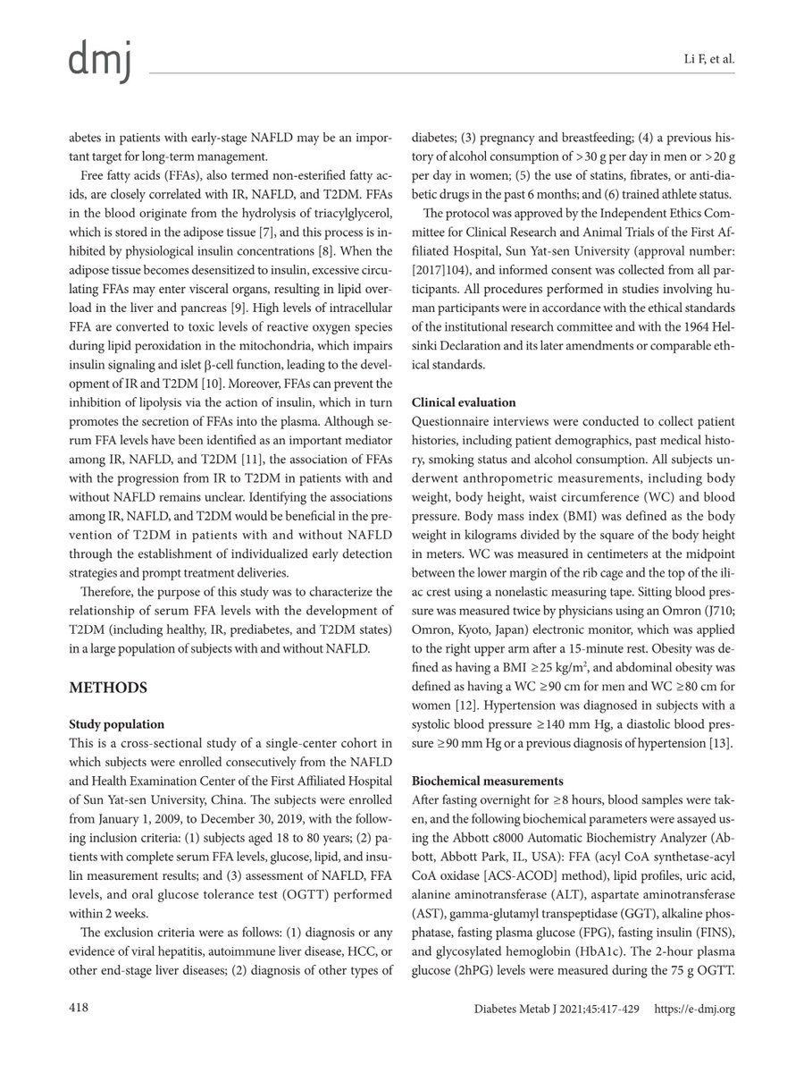 DiabetesMetabo3's tweet image. A distinct dose-dependent relationship of FFA levels was found with IR, prediabetes and T2DM in NAFLD patients. Screening serum FFA levels in NAFLD patients would be valuable in #preventing_diabetes development.
bit.ly/2TZQpQ1 #open_access_journal #free_article