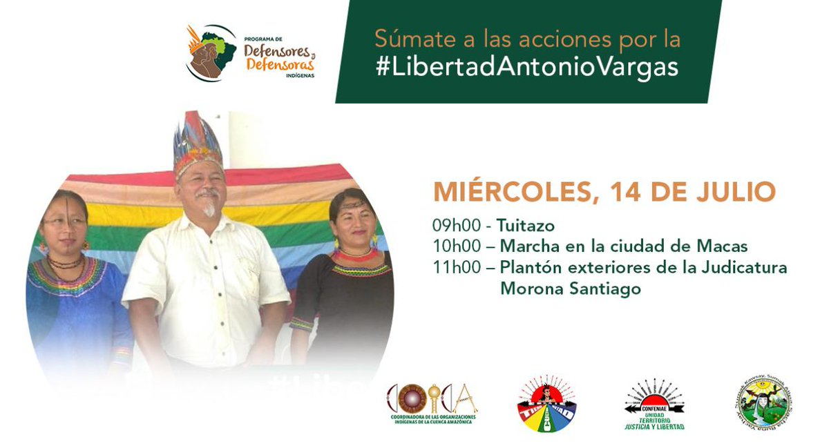 PaulEstalin's tweet photo. #Mañana, súmate a las acciones por la #LibertadAntonioVargas, líder histórico de nuestras organizaciones #PAKKIRU, @confeniae1, @CONAIE_Ecuador.
#PorLaDefensaDeDefensorxs https://t.co/6xueQXyfBK